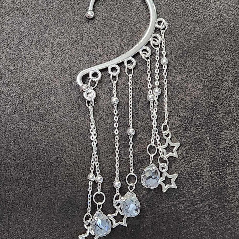 Single Silver Star Dangle Ear Cuffs - image 3